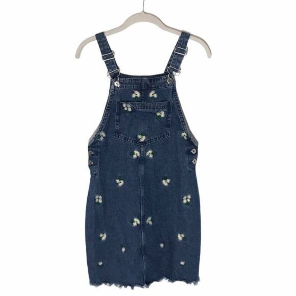 Divided Embroidered Floral Denim Overalls in Blue - Sz 0